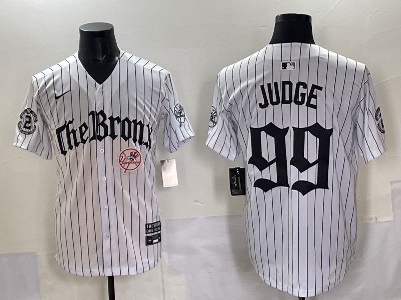 Men 2025 New York Yankees #99 Judge White Stripe Five generations Joint Name Nike MLB Jersey style 010->new york yankees->MLB Jersey